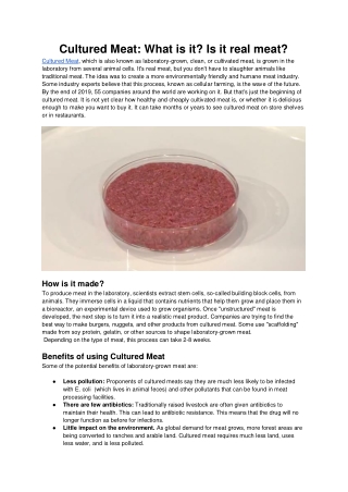 Cultured Meat_ What is it