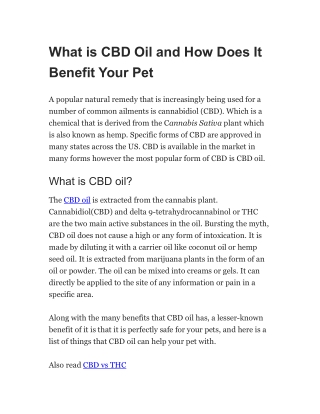 What is CBD Oil and How Does It Benefit Your Pet