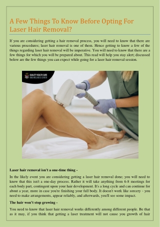 A Few Things To Know Before Opting For Laser Hair Removal