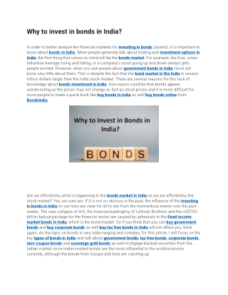 Why to invest in bonds in India