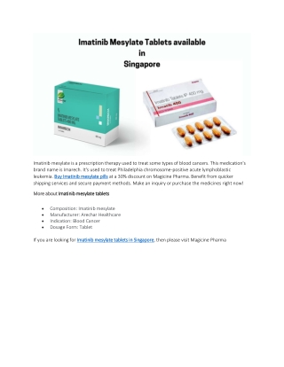 Imatinib mesylate tablets available in Singapore
