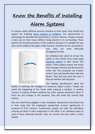 Know the Benefits of Installing Alarm Systems