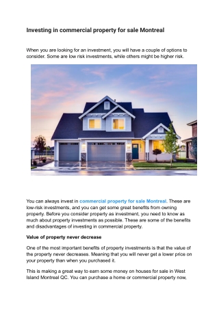 Investing in commercial property for sale Montreal