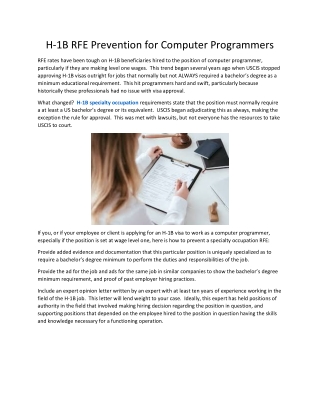 H-1B RFE Prevention for Computer Programmers
