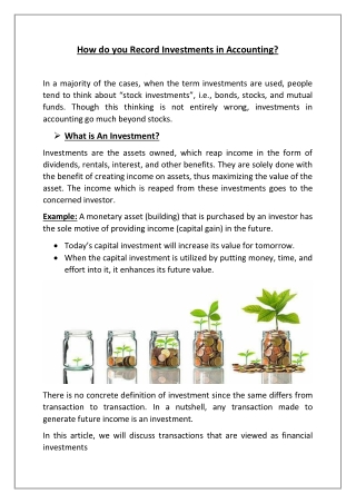 How do you Record Investments in Accounting by ChoksiTax