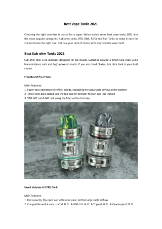 Latest & Best Vape Tanks 2021