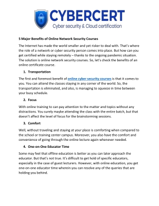 5 Major Benefits of Online Network Security Courses