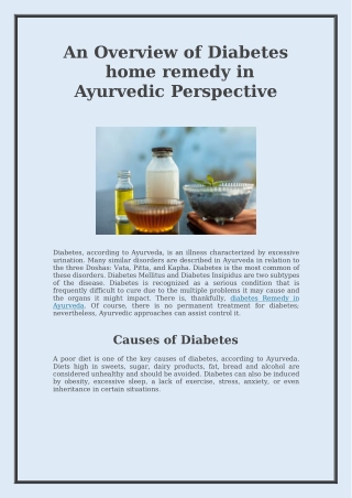 Diabetes home remedy in Ayurvedic Perspective