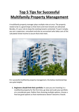 Top 5 Tips for Successful Multifamily Property Management