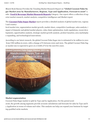 Global Coconut Palm Sugar Market 2021 by Manufacturers, Regions, Type and Application, Forecast to 2026