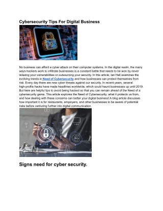 The Need of Cyber Security: How Digital Businesses Can Benefit