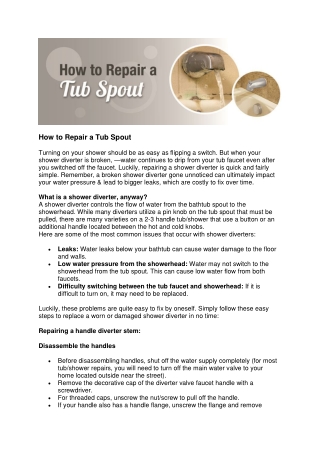 How to Repair a Tub Spout