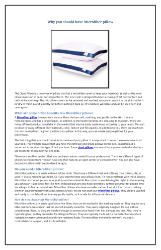 Why you should have Microfiber pillow