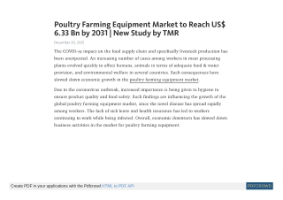 Poultry Farming Equipment Market to Reach US$ 6.33 Bn by 2031