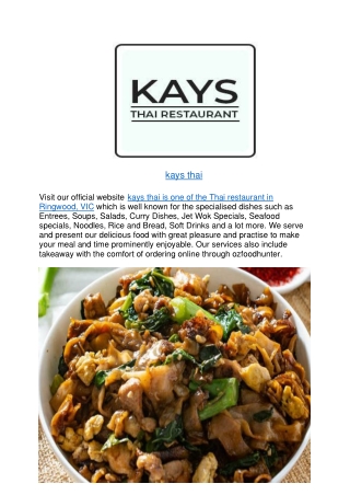 10% off - kays Thai Restaurant takeaway menu Ringwood,VIC