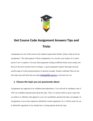 Get Course Code Assignment Answers Tips and Tricks