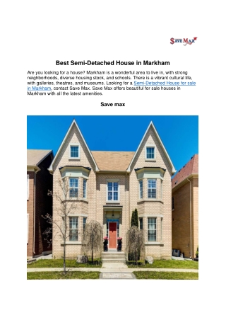 Semi-Detached House for Sale in Markham