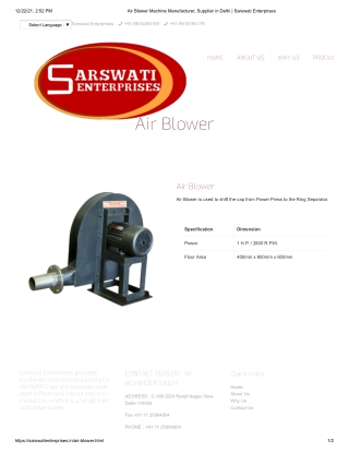 Air Blower Machine Manufacturer, Supplier in Delhi _ Sarswati Enterprises