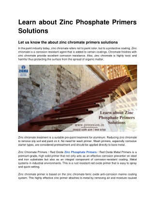 Learn about Zinc Phosphate Primers Solutions