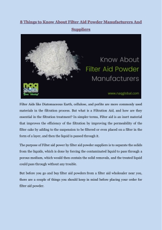 Know About Filter Aid Powder Manufacturers And Suppliers