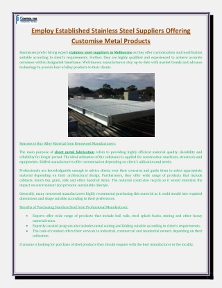 Employ Established Stainless Steel Suppliers Offering Customise Metal Products