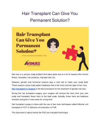 Hair Transplant Can Give You Permanent Solution