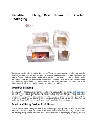 Benefits of Using Kraft Boxes for Product Packaging
