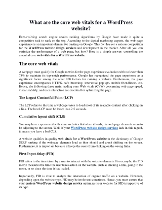What are the core web vitals for a WordPress website