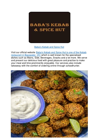 10% off - Baba’s kebab And Spice Hunt Bayswater Takeaway,VIC
