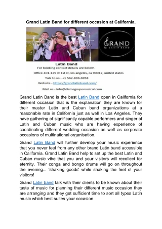 Grand Latin Band for different occasions at California.