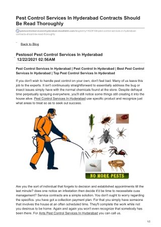 Pest Control Services In Hyderabad Contracts Should Be Read Thoroughly