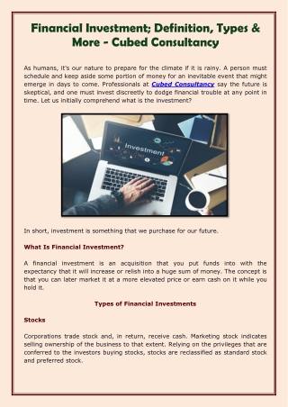 Financial Investment; Definition, Types & More - Cubed Consultancy-converted