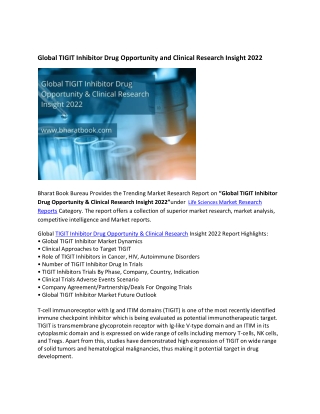 Global TIGIT Inhibitor Market Research Report 2021-2022
