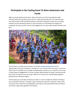 Participate in the Cycling Event To Raise Awareness and Funds.