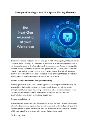 Next gen eLearning at Your Workplace The Key Elements