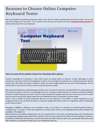 Reasons to Choose Online Computer Keyboard Tester