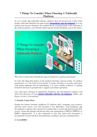 7 Things To Consider When Choosing A Telehealth Platform