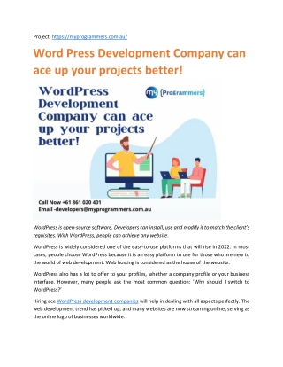 Word Press Development Company can ace up your projects better