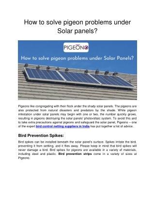 How to solve pigeon problems under Solar Panels ?