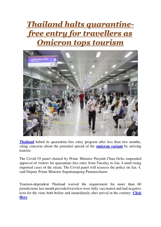 Thailand halts quarantine-free entry for travellers as Omicron tops tourism