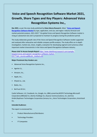 Global Voice and Speech Recognition Software Market Opportunities and Forecast 2