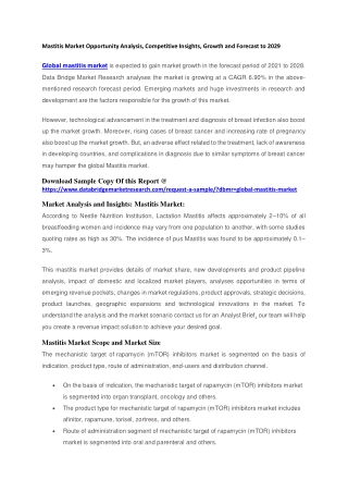 Mastitis Market Opportunity Analysis, Competitive Insights, Growth and Forecast to 2029
