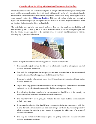 Considerations for Hiring a Professional Contractor for Roofing