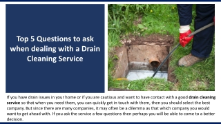 Top 5 Questions to ask when dealing with a Drain Cleaning Service