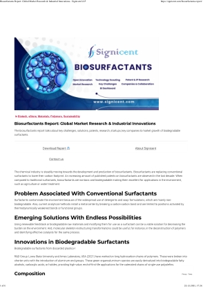 Biosurfactants Report Global Market Research & Industrial Innovations - Signicent LLP