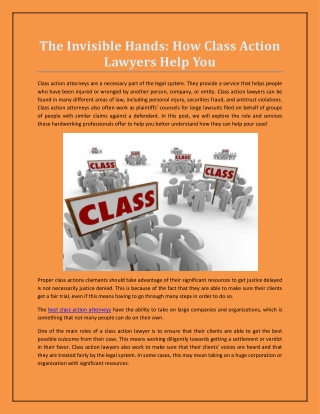 The Invisible Hands: How Class Action Lawyers Help You
