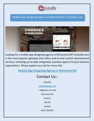 Mobile App Designing Agency In Richmond Hill | Esolutify.com