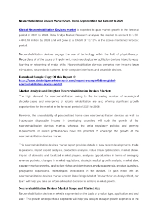Neurorehabilitation Devices Market Share, Trend, Segmentation and Forecast to 2029