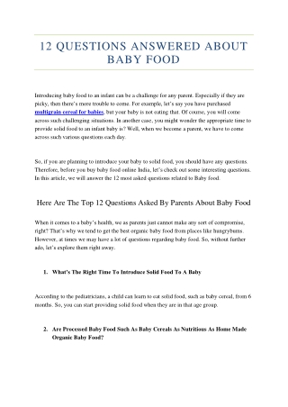 Questions Answered About BABY FOOD