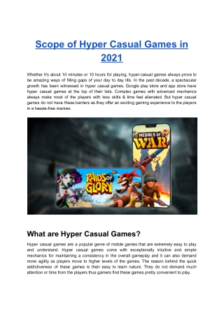 Scope of Hyper Casual Games in 2021